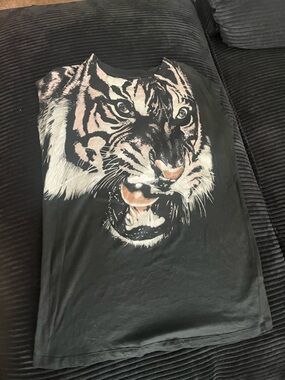AllSaints Black and Pink Tiger Print Tee
